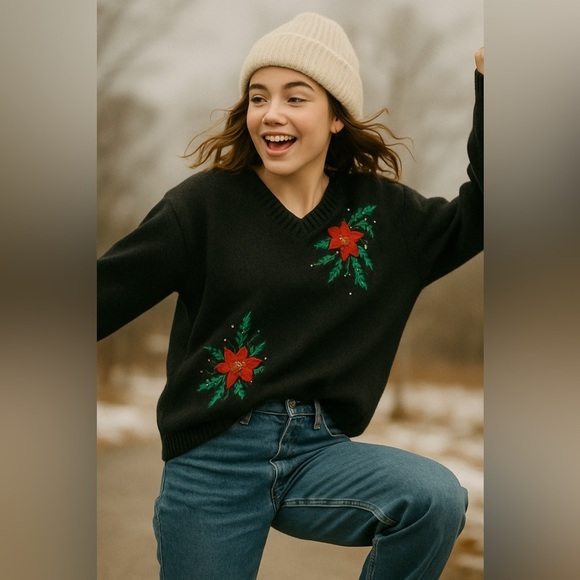 WHITE STAG  Embroidered Christmas Sweater - Picture 1 of 6